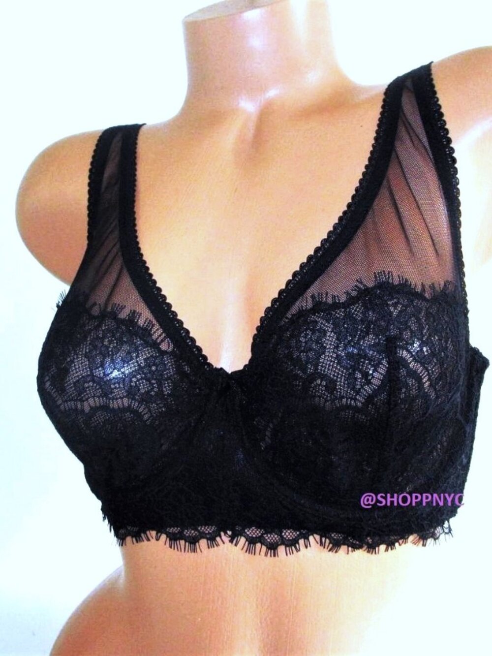36DDD VICTORIA'S SECRET Dream Angels Unlined Plunge Bra Black Lace Underwire $62